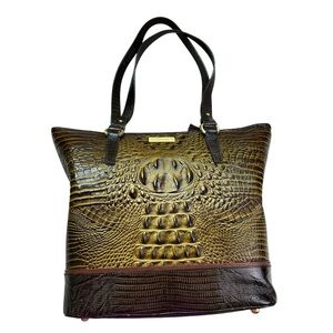 Brahmin Brown Gold Crocodile Embossed Leather Hand Bag Purse